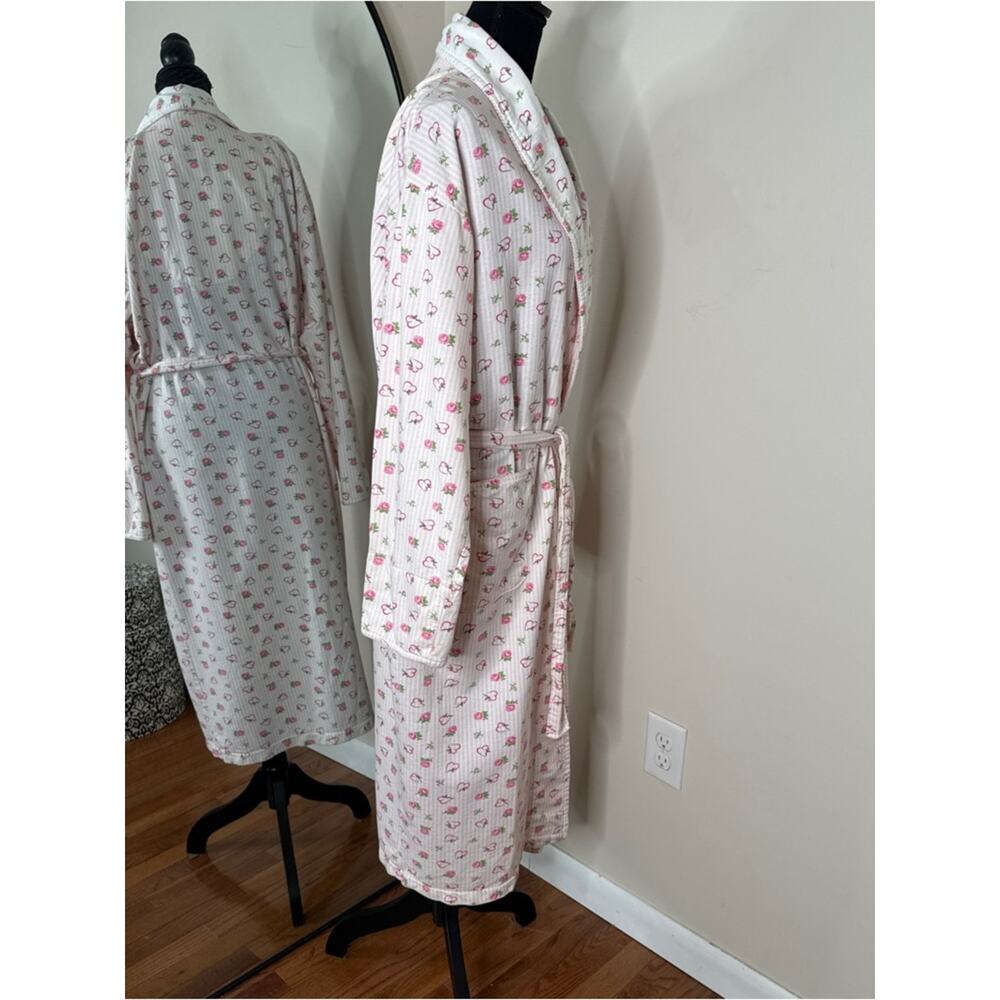 Victoria’s Secret Floral Heart Striped Print Robe Cotton White Pink Size XS/S - Picture 2 of 8